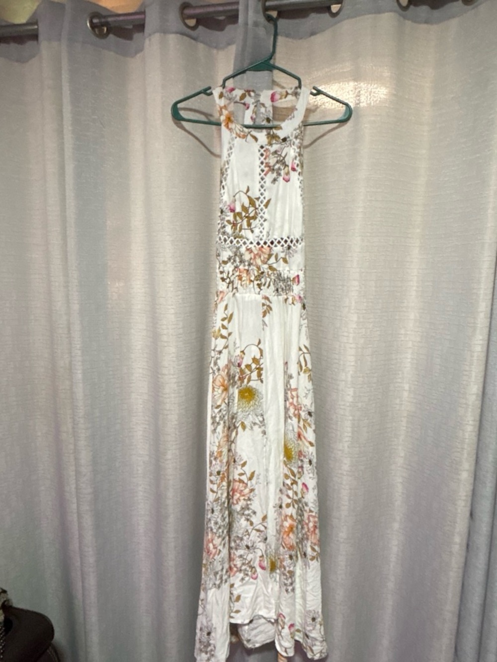 Cream Floral Halter Maxi Dress